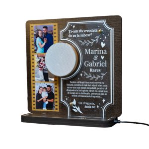 Trofeu pentru persoana iubita – LED multicolor + boxa si 3 poze