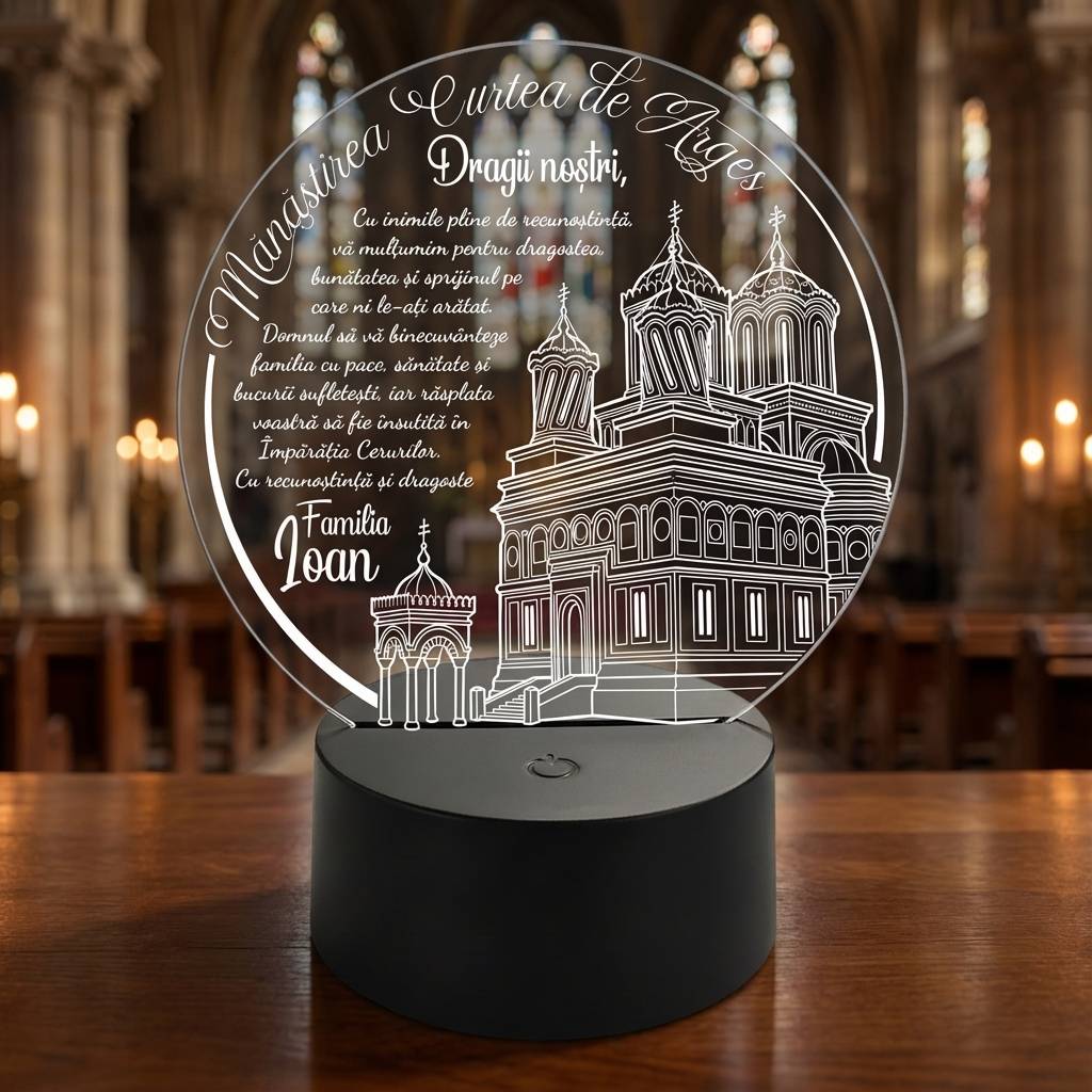Trofeu cu LED personalizat - Cadou religios, Manastirea Curtea de Arges