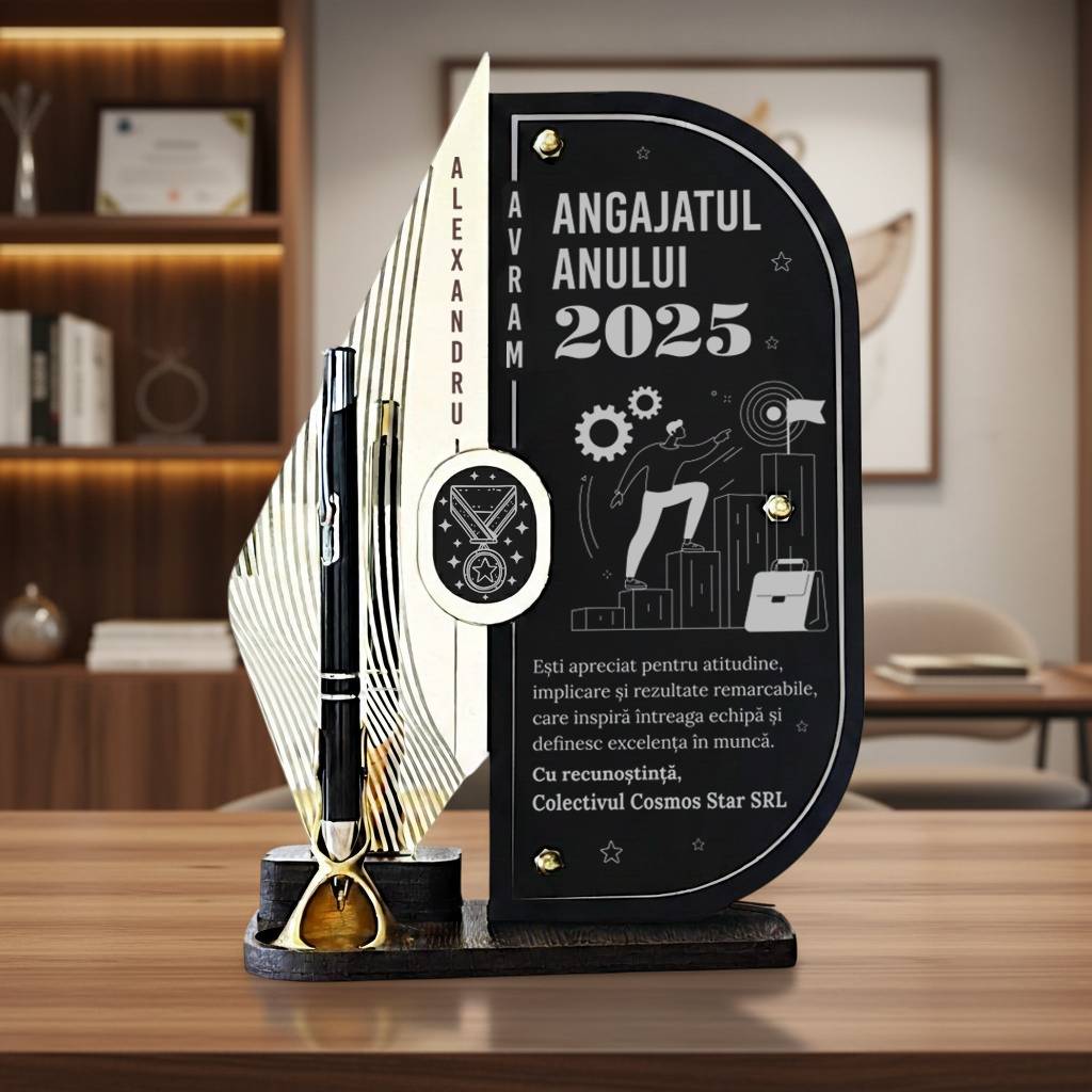 Trofeu personalizat cu pix pentru angajatul anului