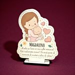 Mărturie botez personalizată din lemn – Mamă cu bebeluș și mesaj emoționant