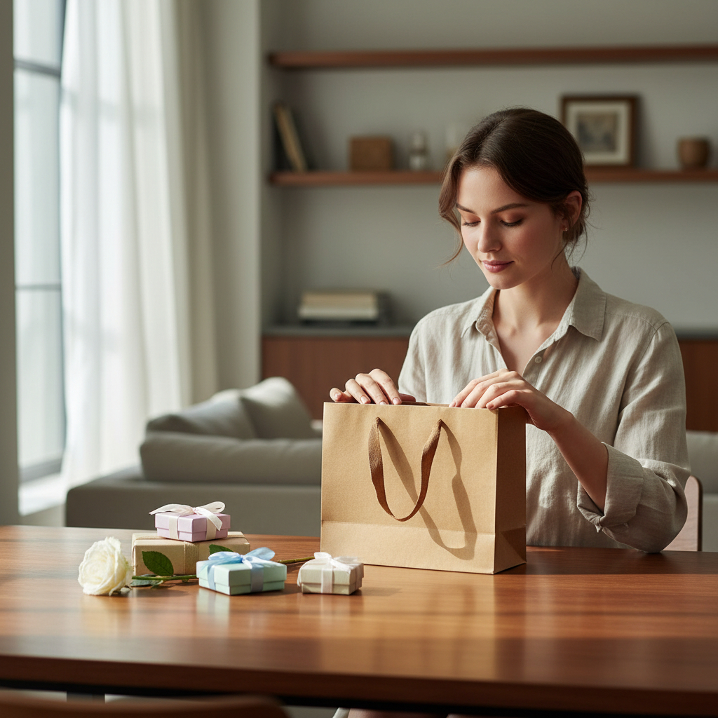 Pungă kraft dreptunghiulară cu mâner textil Pungă kraft dreptunghiulară cu mâner textil