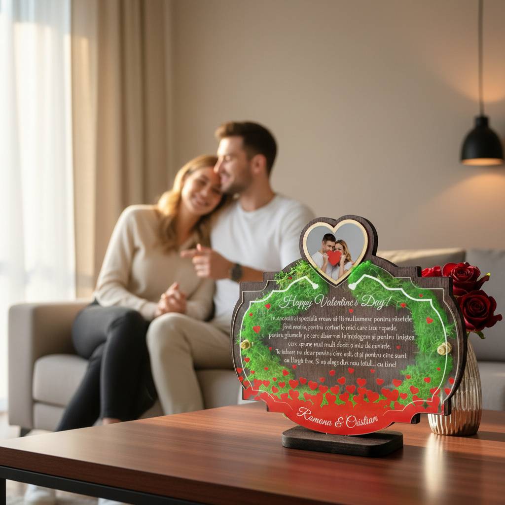 Trofeu personalizat cu licheni - Cadou simbolic de ziua indragostitilor