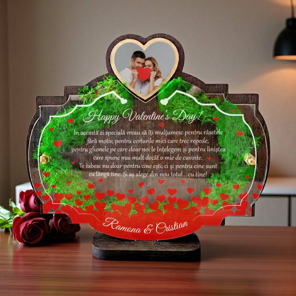 Trofeu personalizat cu licheni – Cadou simbolic de ziua indragostitilor