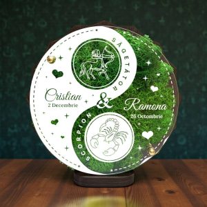 Trofeu Personalizat cu Licheni – Cadou Unic cu zodii pentru Cuplu