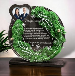 Trofeu personalizat cu licheni – Pentru Colega