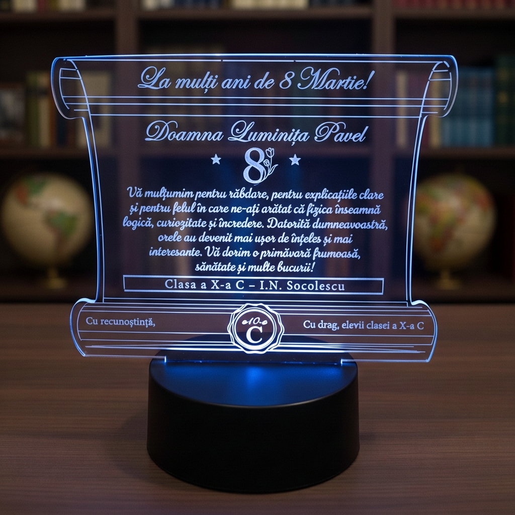 Diploma Led Personalizata – La Multi Ani De 8 Martie pentru profesoara