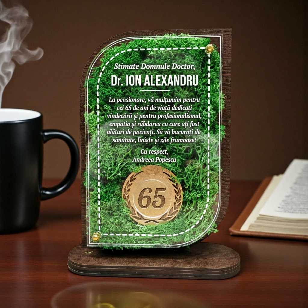 Trofeu Personalizat cu Licheni Pentru Pensionare – Doctor
