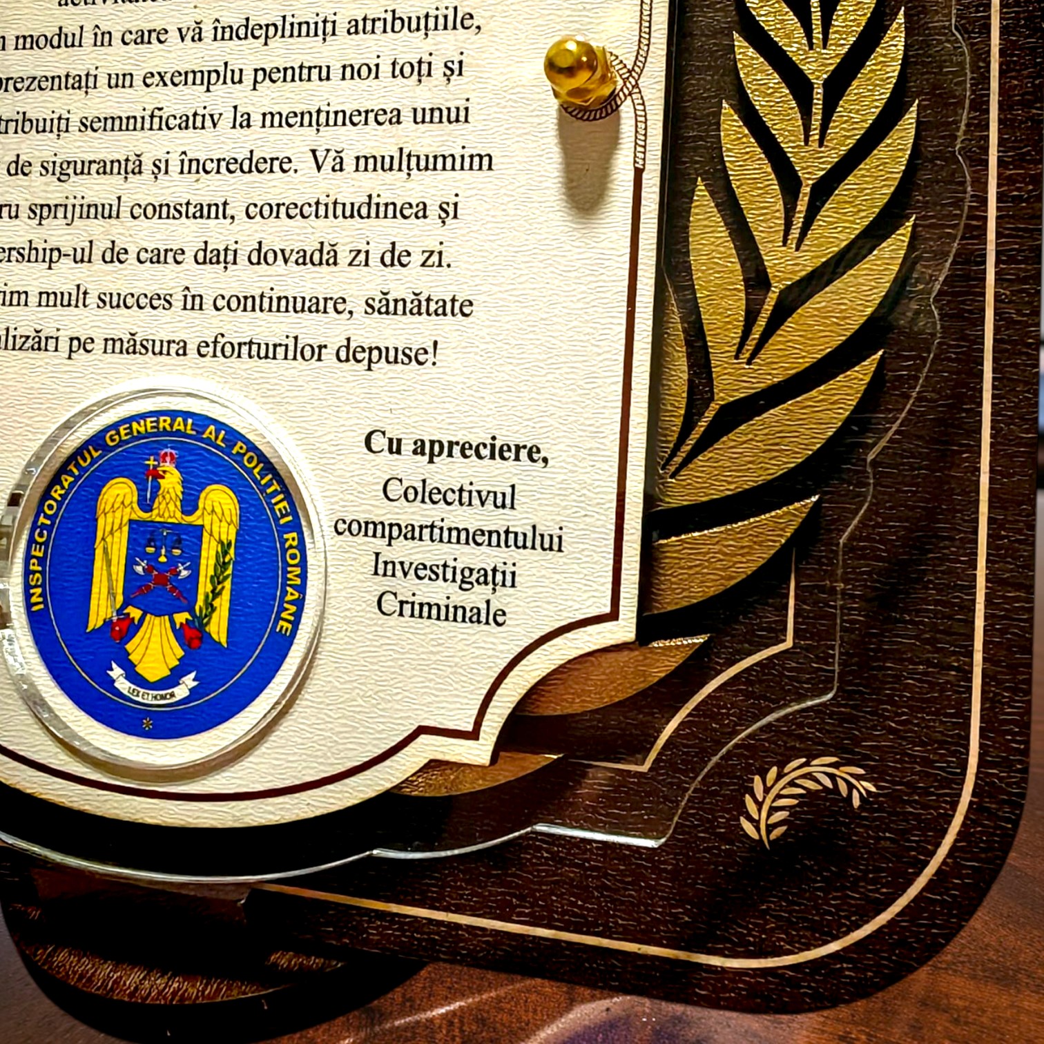 Trofeu Placheta Onorifica Personalizata - Subcomisar Politie Trofeu Placheta Onorifica Personalizata - Subcomisar Politie