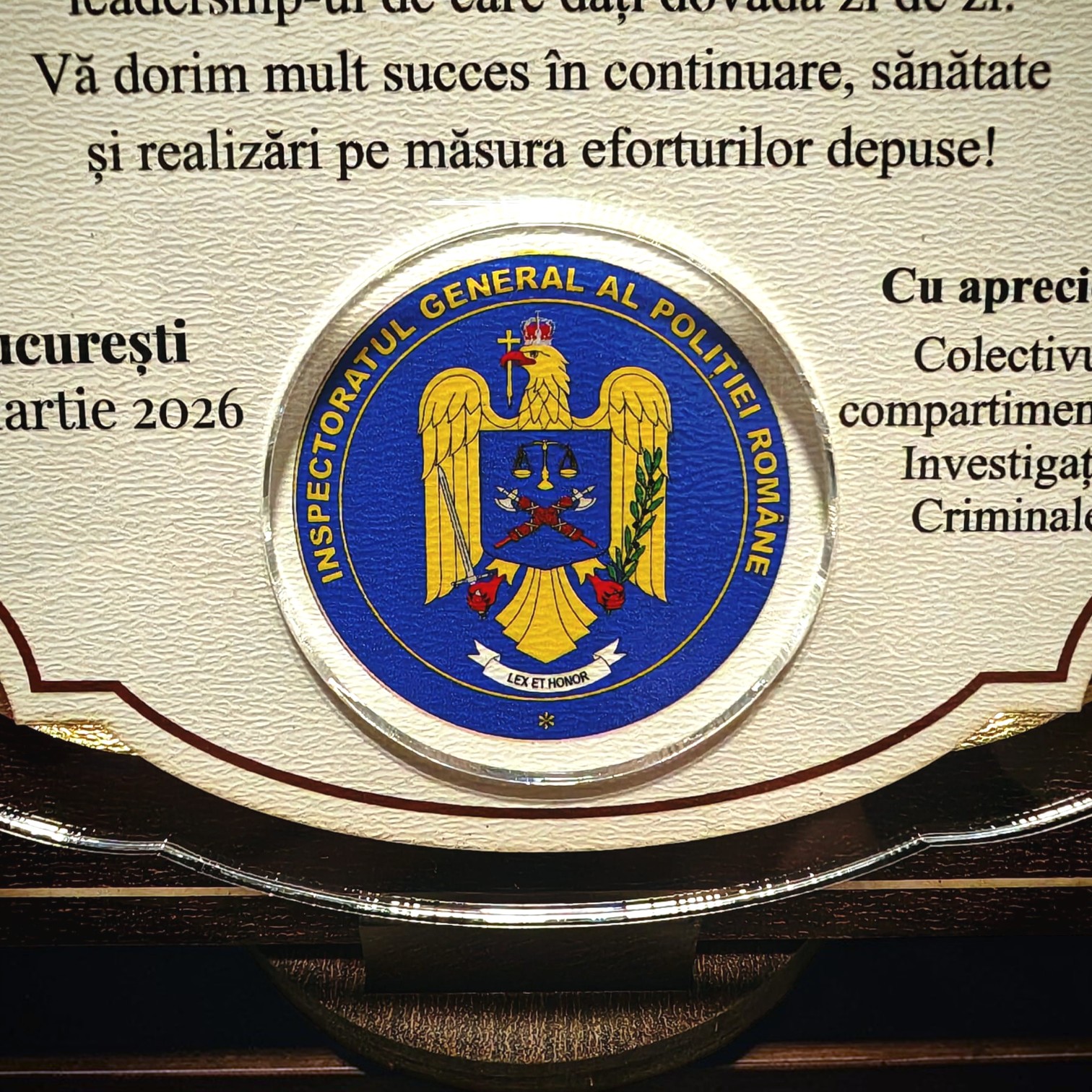 Trofeu Placheta Onorifica Personalizata - Subcomisar Politie Trofeu Placheta Onorifica Personalizata - Subcomisar Politie