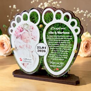 Trofeu personalizat cu licheni si fotografie – Cererea nasilor de botez