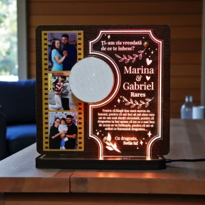 Trofeu pentru persoana iubita – LED multicolor + boxa si 3 poze