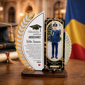Trofeu personalizat absolvire Academia Forțelor Aeriene cu poză și mesaj