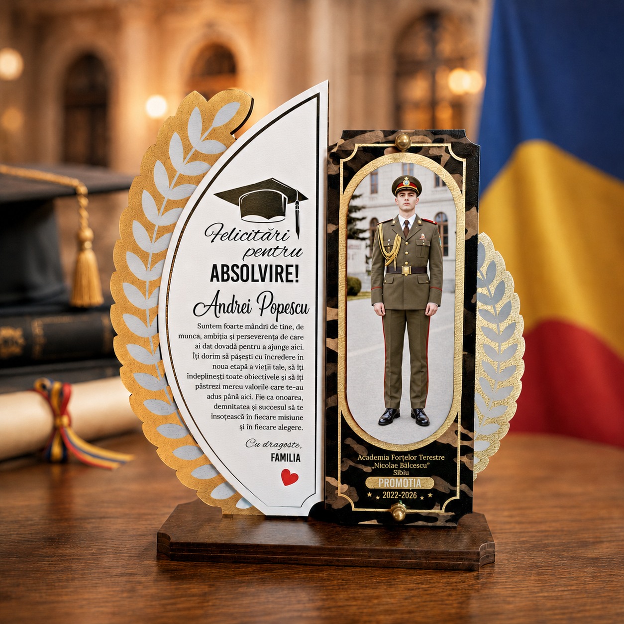 Cadou absolvire Academia Forțelor Terestre – trofeu personalizat