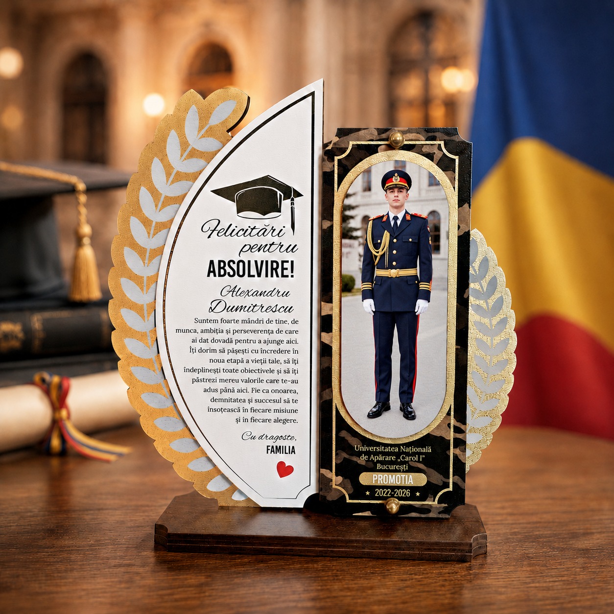 Cadou absolvire Universitatea Națională de Apărare – trofeu personalizat