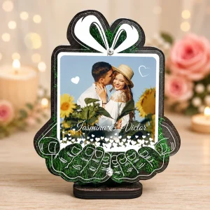 Trofeu personalizat cu licheni – Cadou romantic cu nume si fotografie