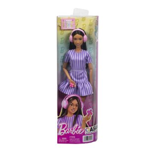 BARBIE PAPUSA BARBIE FASHIONISTAS BRUNETA CU ROCHIE MOV DUNGATA CU AUTISM