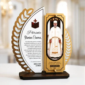 Cadou personalizat pentru preot - trofeu cu poza si mesaj