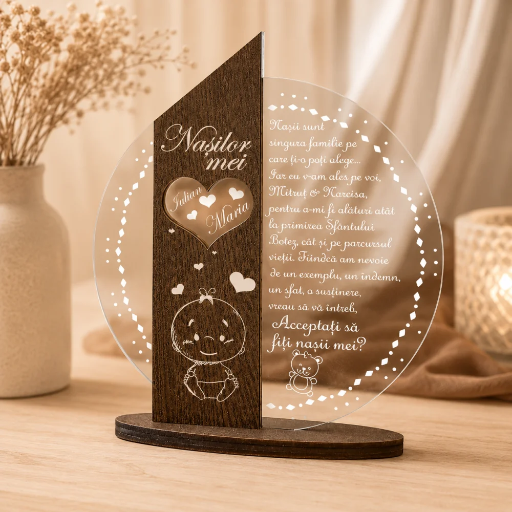Cadou personalizat Trofeu – Placheta pentru nasii de botez