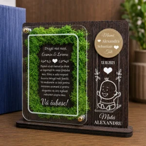 Trofeu personalizat cu licheni - Multumire nasi botez