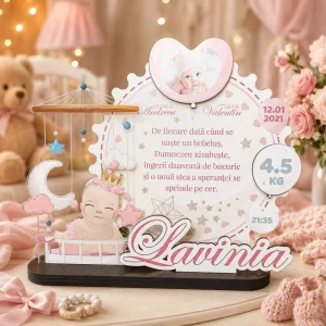 Trofeu personalizat printat – fetita (data nasterii, ora, greutate)