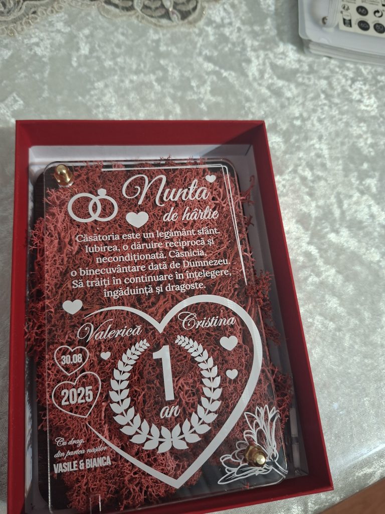 Fotografie reală cu „Felicitare cu licheni - Aniversare nunta de hartie 1 an”, trimisă în recenzia #1390994