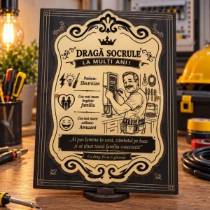 Cadou pentru socru electrician – plachetă personalizată