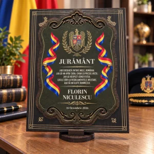 Cadou pentru depunerea jurământului – plachetă personalizată