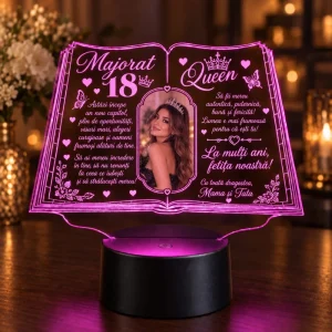 Trofeu LED majorat 18 ani cu fotografie pentru fiică