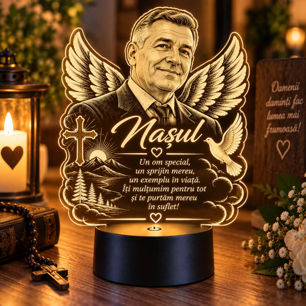 Lampă LED memorială pentru naș cu fotografie