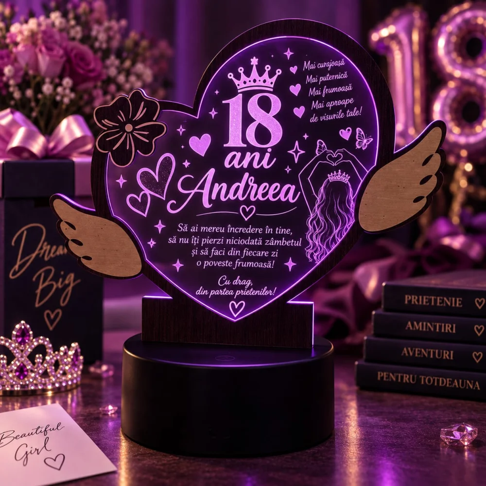 Lampă LED personalizată pentru majorat 18 ani