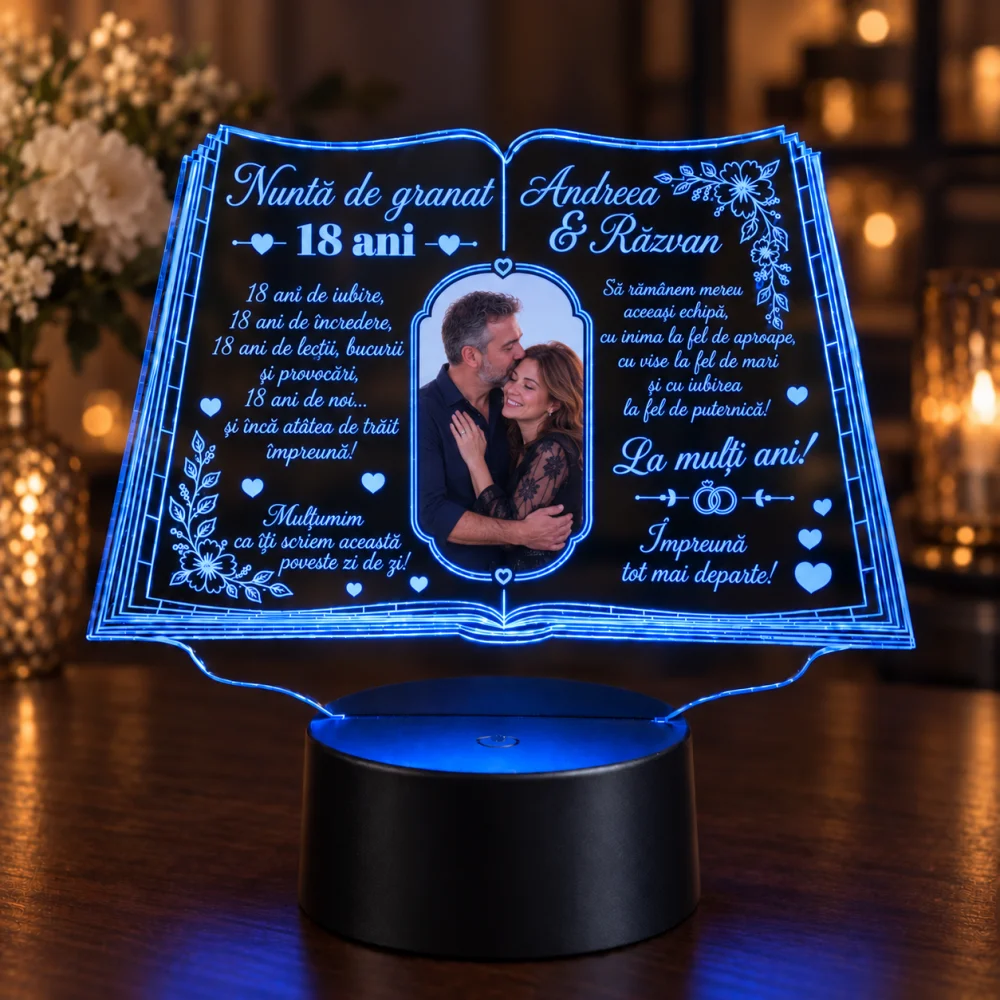 Lampă LED personalizată pentru nunta de granat, 18 ani