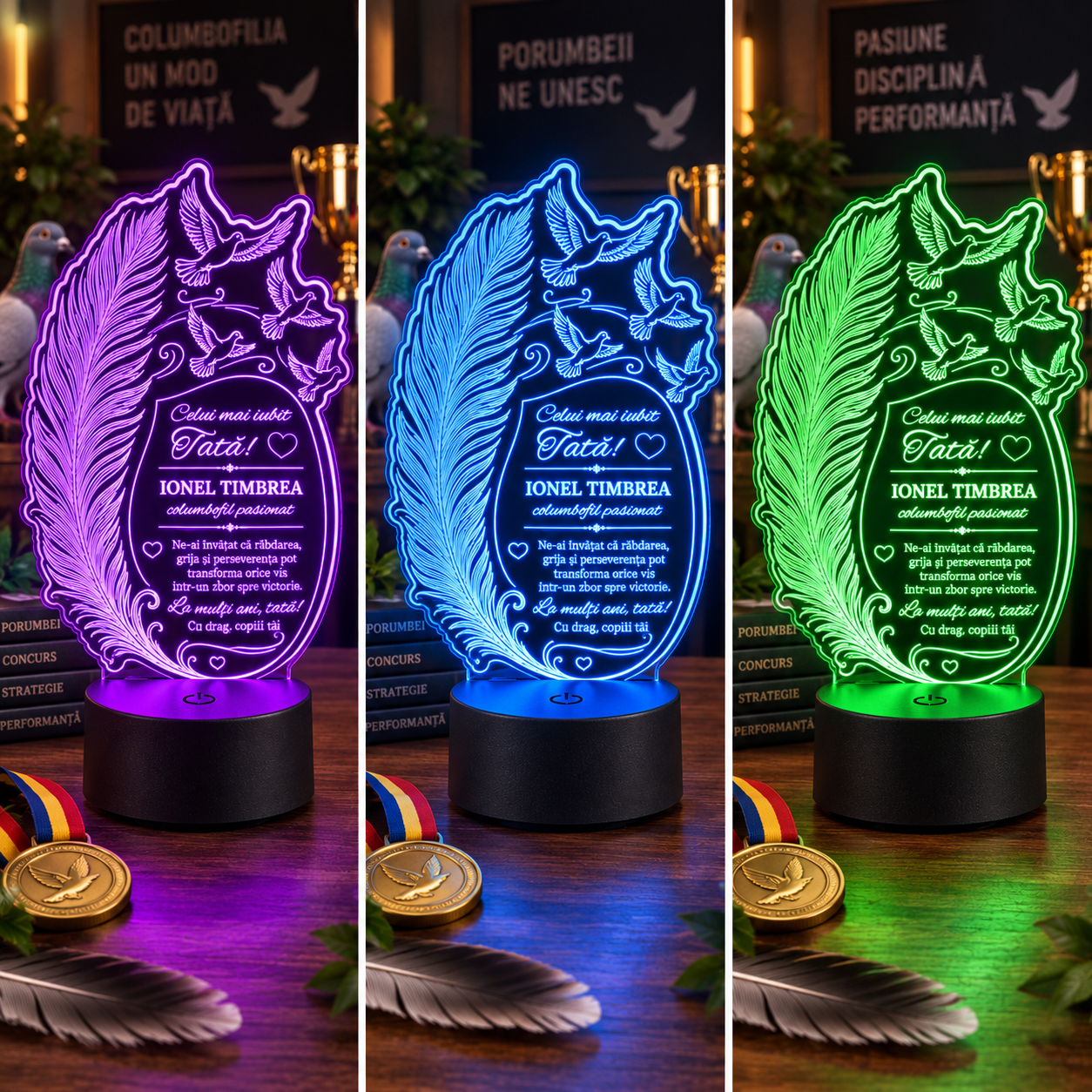 Lampă LED personalizată pentru tată columbofil 72950 Lampă LED personalizată pentru tată columbofil