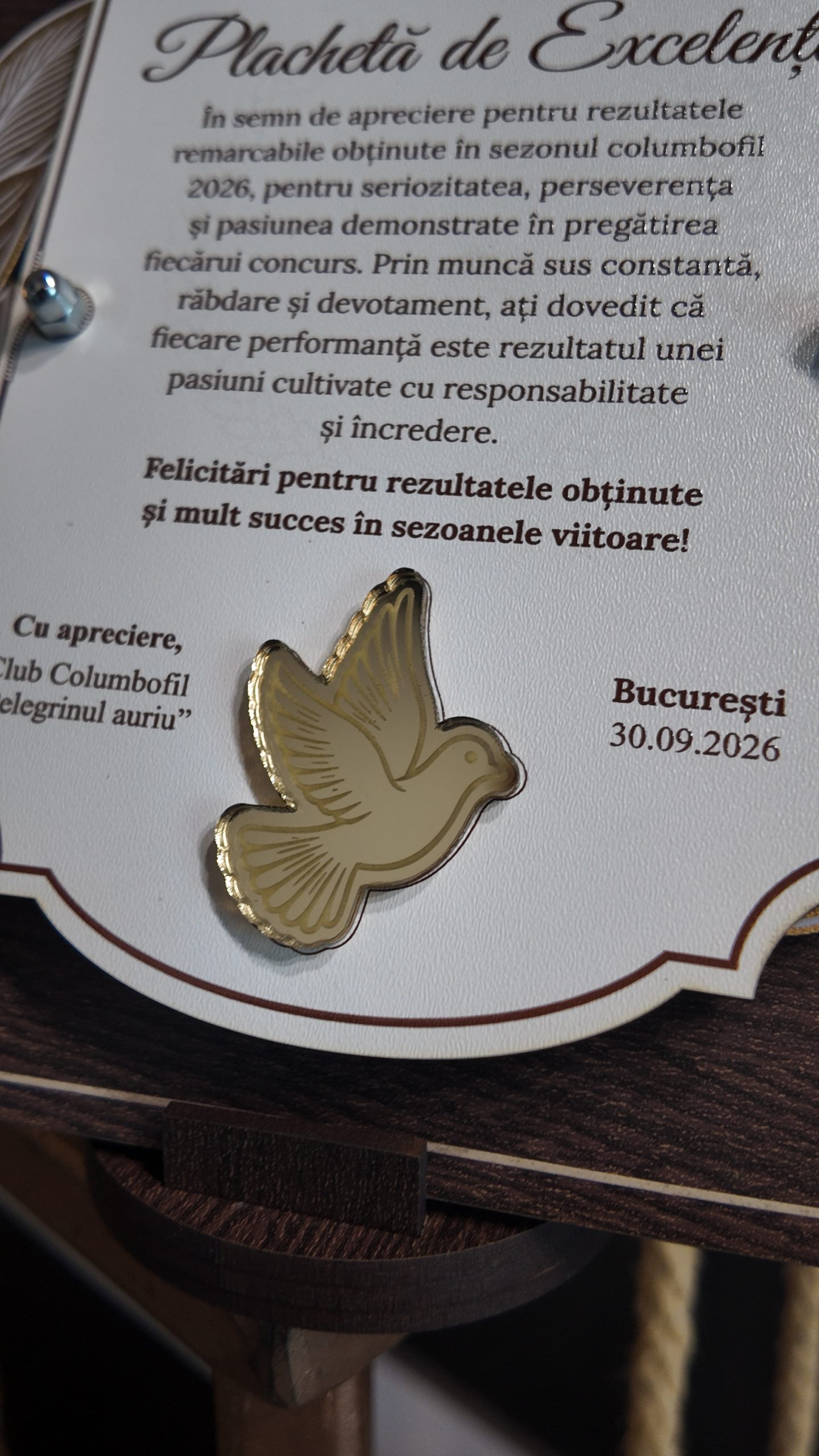 Plachetă personalizată pentru columbofil 72882 Plachetă personalizată pentru columbofil