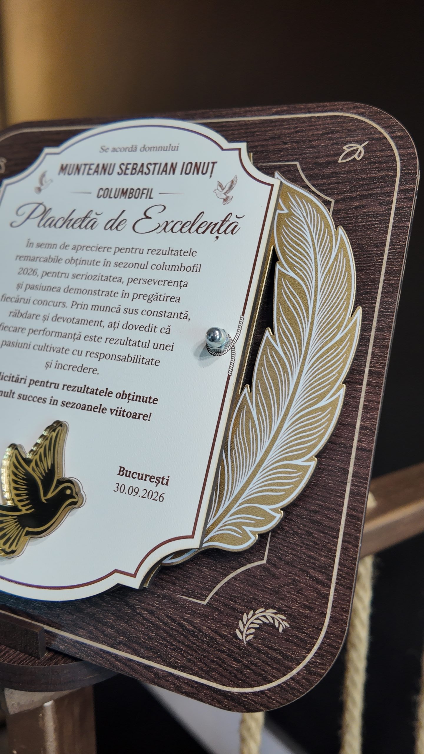 Plachetă personalizată pentru columbofil 72884 Plachetă personalizată pentru columbofil