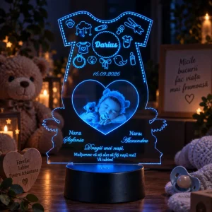 Lampă LED pentru nași de botez cu fotografie