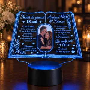 Lampă LED personalizată pentru nunta de granat, 18 ani