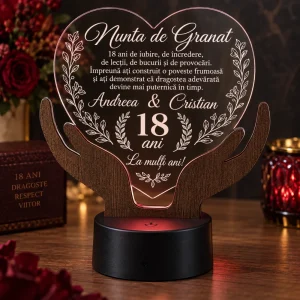 Lampă LED inimă pentru nunta de granat 18 ani