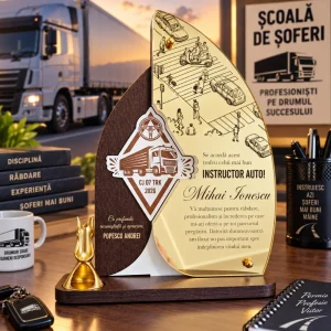 Trofeu personalizat pentru instructor auto de camion