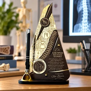 Trofeu personalizat cu pix pentru medic specialist în osteoporoză