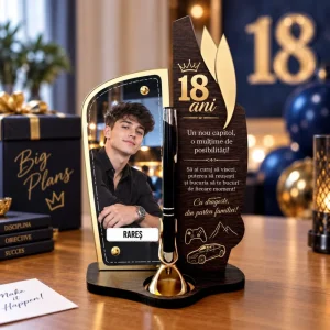 Trofeu personalizat 18 ani cu fotografie și pix