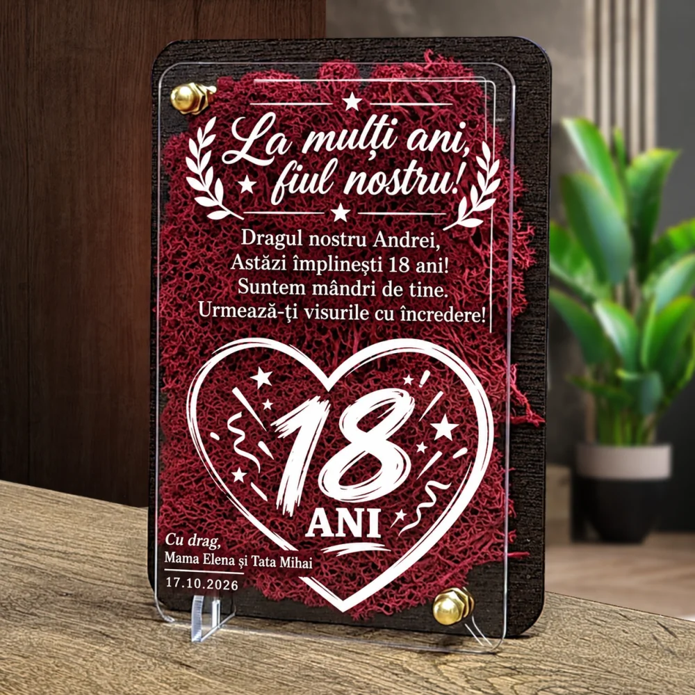Felicitare personalizată cu licheni pentru majorat 18 ani