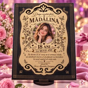 Plachetă cadou 18 ani pentru fiică, cu fotografie