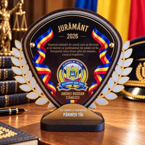 Trofeu personalizat pentru jurământ la Academia de Poliție