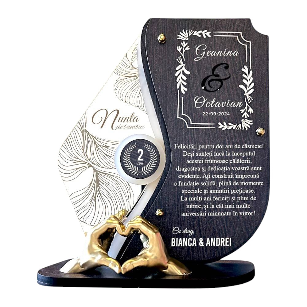 Trofeu personalizat 2 ani – Nunta de bumbac – Manute