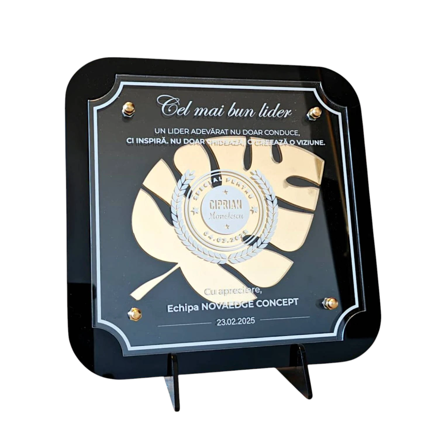 Placheta personalizata – Cel mai bun lider - Fundal Alb