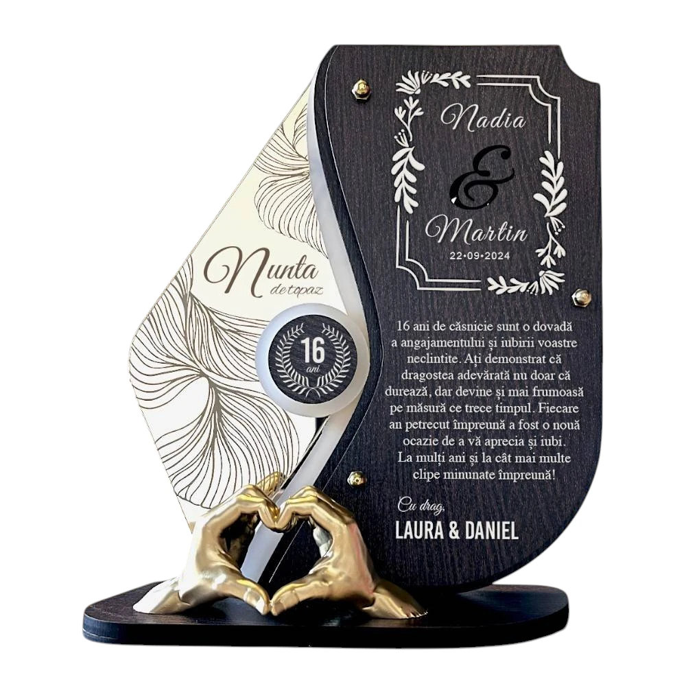Trofeu personalizat 16 ani – Nunta de topaz – Manute
