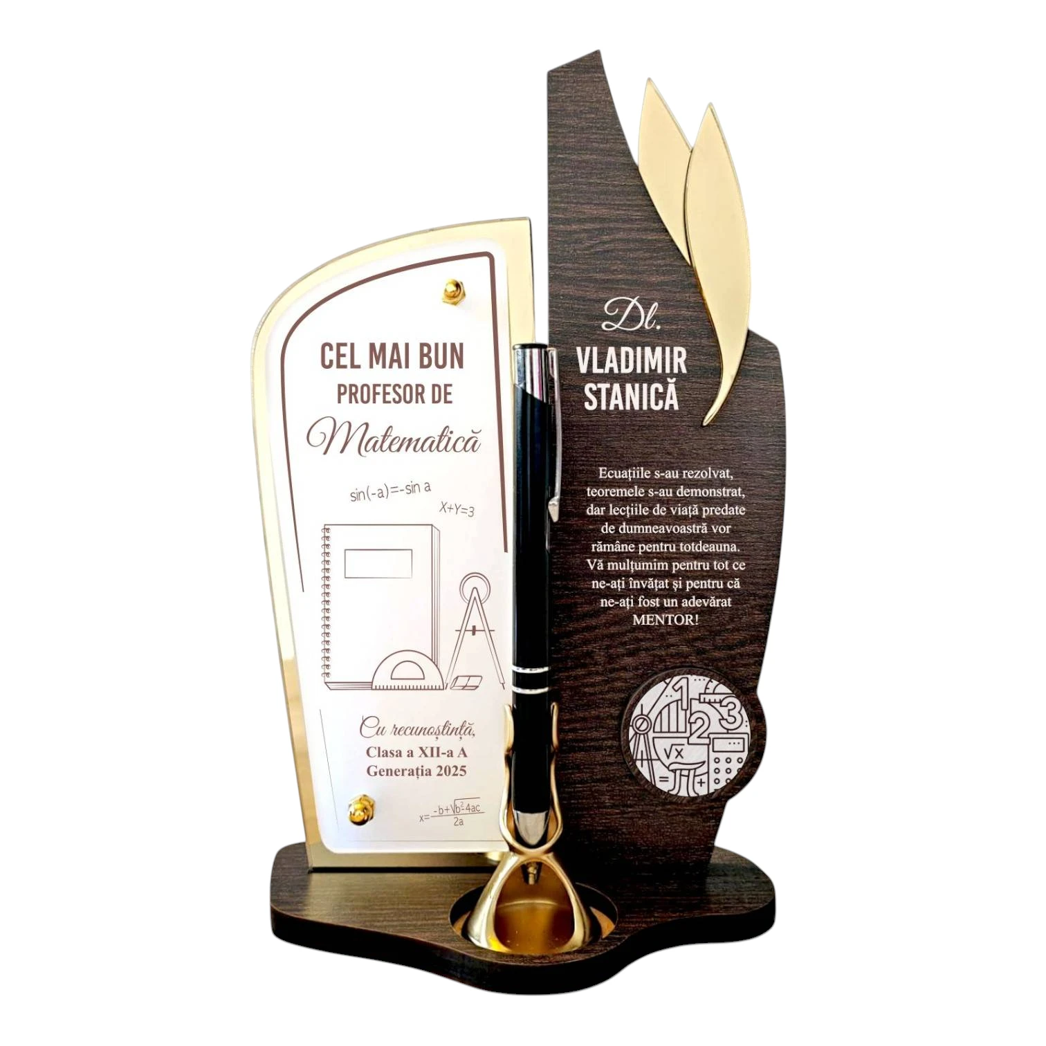 Trofeu personalizat cu pix – Cel mai bun profesor de matematica