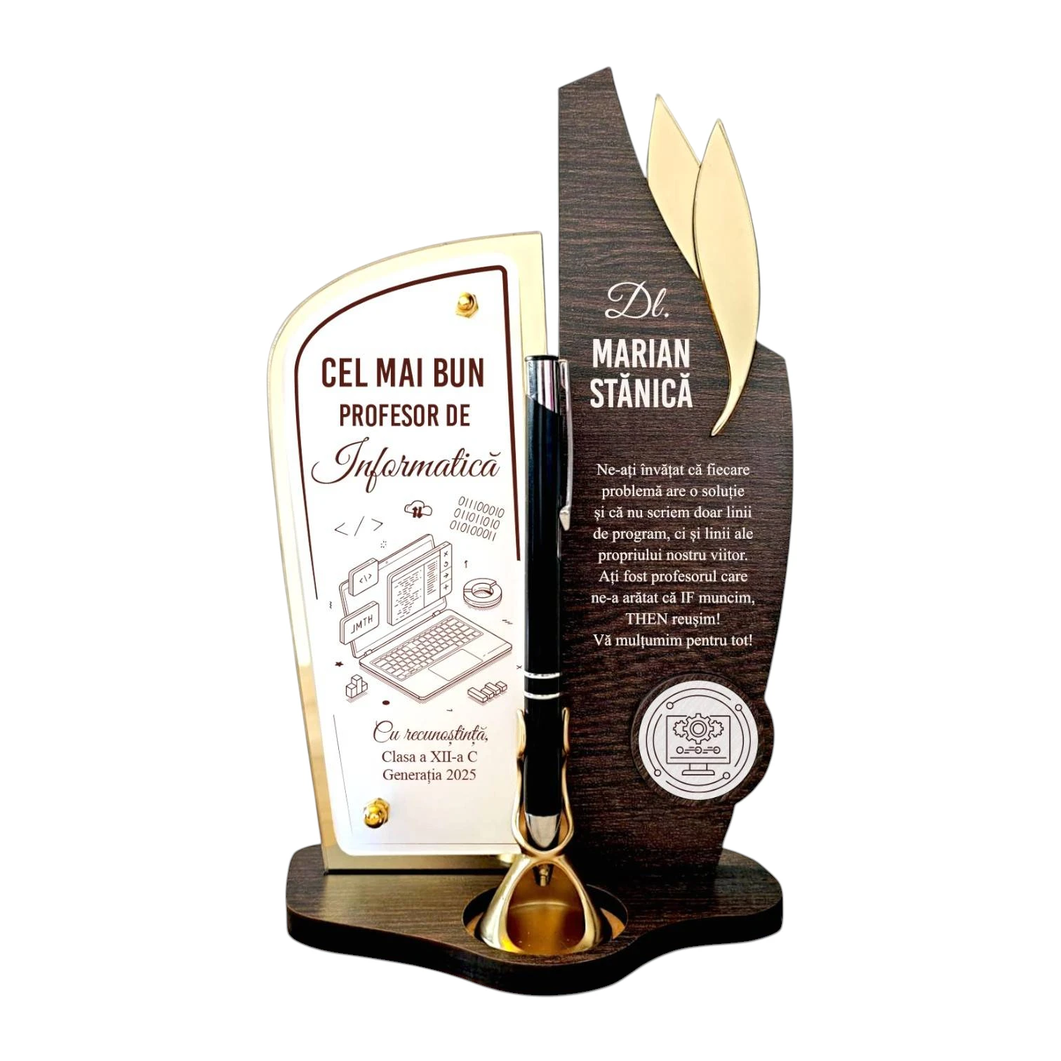 Trofeu personalizat cu pix – Cel mai bun profesor de informatica