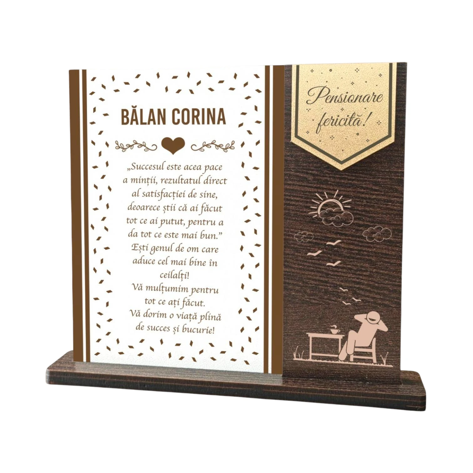 Trofeu Personalizat – Mesaj de Multumire pentru pensionare