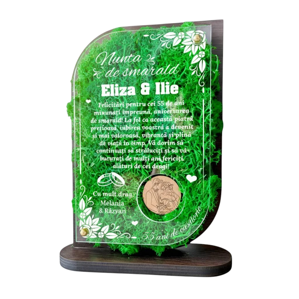 Trofeu Personalizat cu Licheni – Aniversare Nunta de smarald
